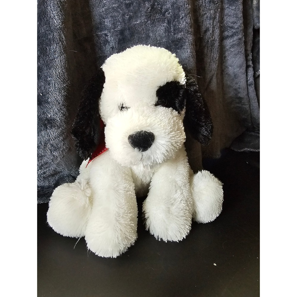Russ International Dog 9" Plush White‎ & Black with Red Bow (Item 48030P)